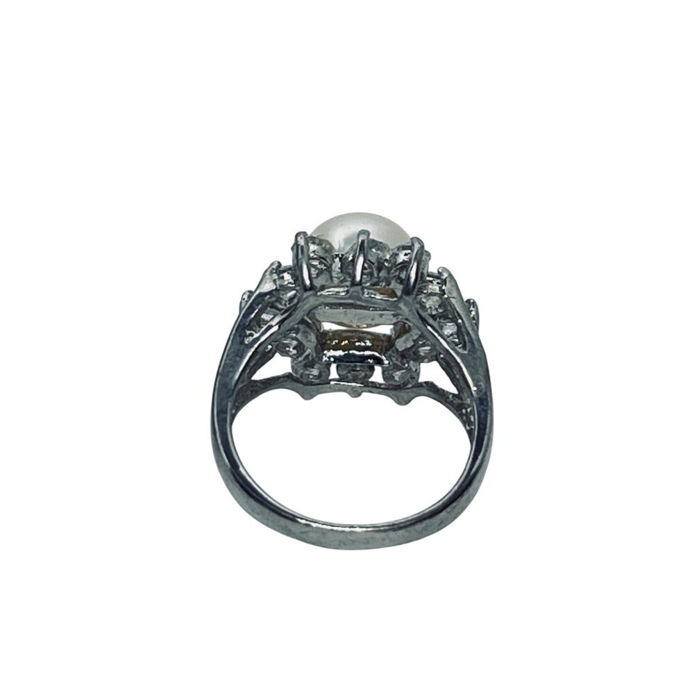 Elegant Design Silver Tone Faux Pearl & Rhinestone Statement Ring (R426) - Picture 7 of 8